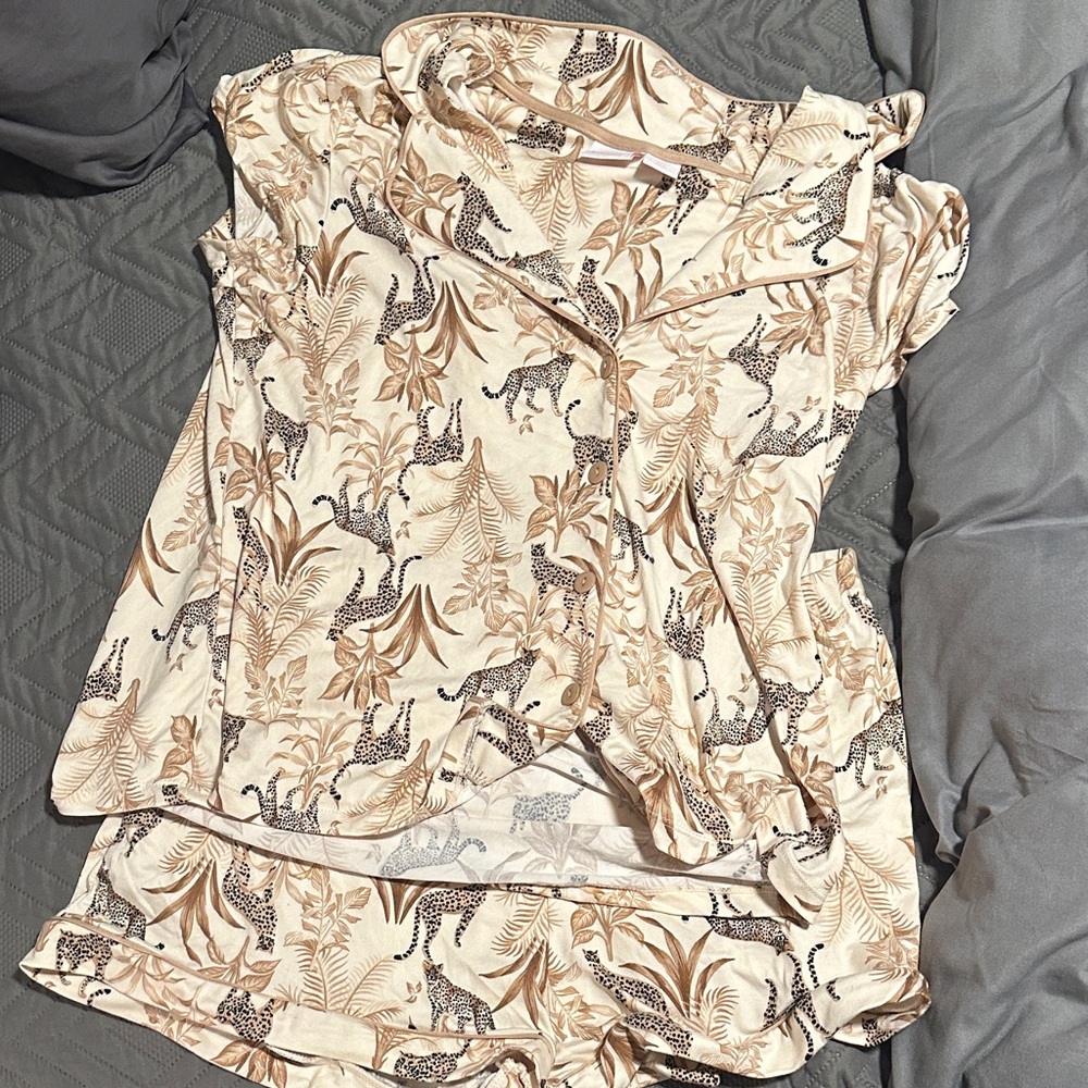 Tommy Bahama Cream and Brown Animal Print Pajama Set